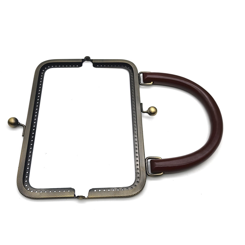 Embossing pattern make holes wooden handle clutch bag clasp kiss lock metal frame 20.5CM