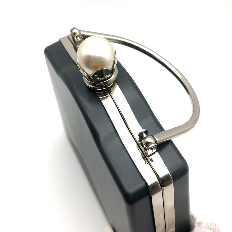 Silver And Gold Color Pearl Ball Head Decoration Metal Frame Clutch Bag Plastic Box With Handle 7.2 X 6.1 Inches