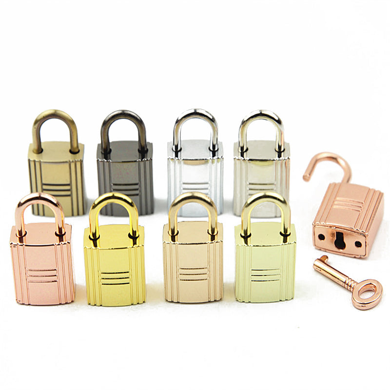 Bag decorative padlock small square lock striped three horizontal lock with key real lock