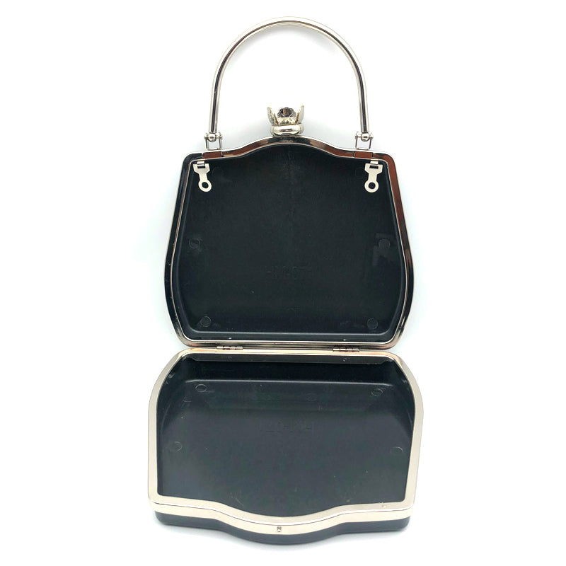 Silver And Gold Color Pearl Ball Head Decoration Metal Frame Clutch Bag Plastic Box With Handle 7.2 X 6.1 Inches