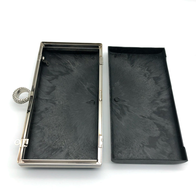Silver Color Diamond Decoration Rings Head Locks Bag Purse Metal Frame Plastic Shell Rectangular Shape Hardware Fitting