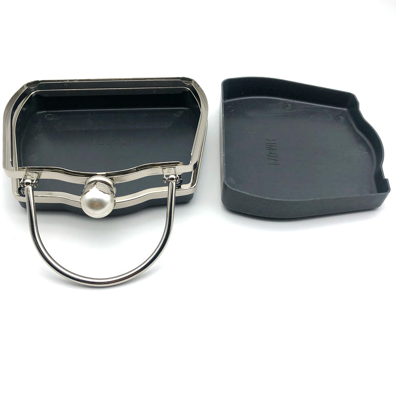 Silver And Gold Color Pearl Ball Head Decoration Metal Frame Clutch Bag Plastic Box With Handle 7.2 X 6.1 Inches