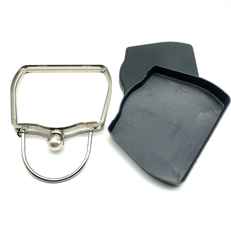 Silver And Gold Color Pearl Ball Head Decoration Metal Frame Clutch Bag Plastic Box With Handle 7.2 X 6.1 Inches