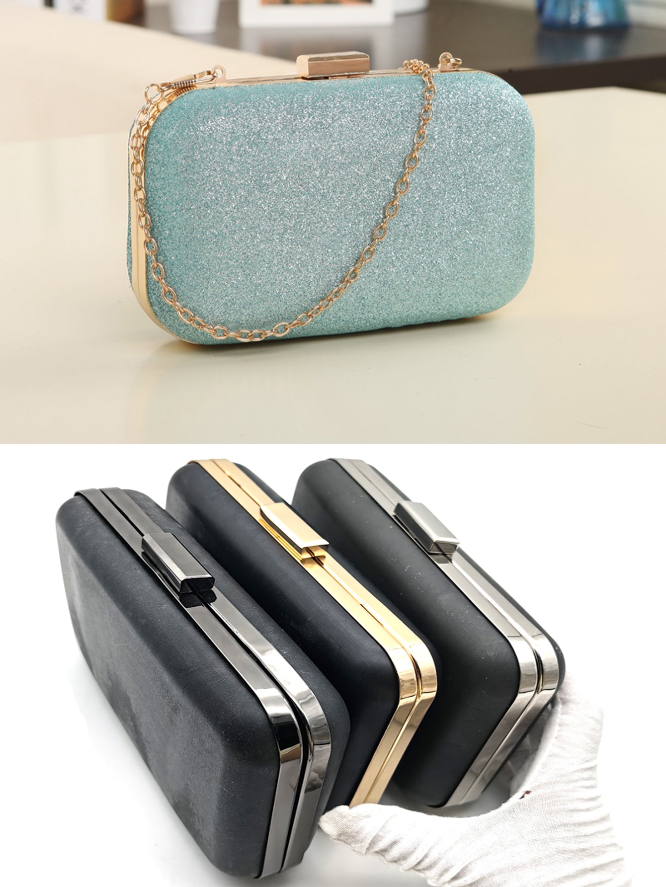 Rectangle Shape Head Lock Light Gold Bag Accessories Metal Frame Plastic Shell For Purse 7.9 X 4.7 Inches