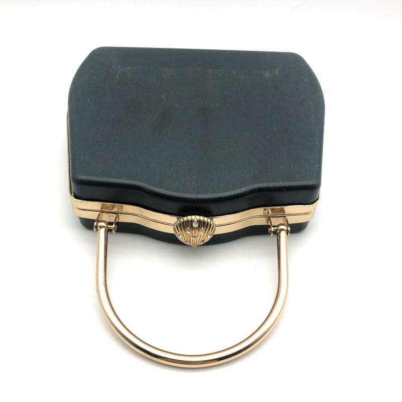 Irregular Rectangular Iron Clutch Metal Frame Plastic Shell Bag Fittings Scalloped Shell Head With Diamonds
