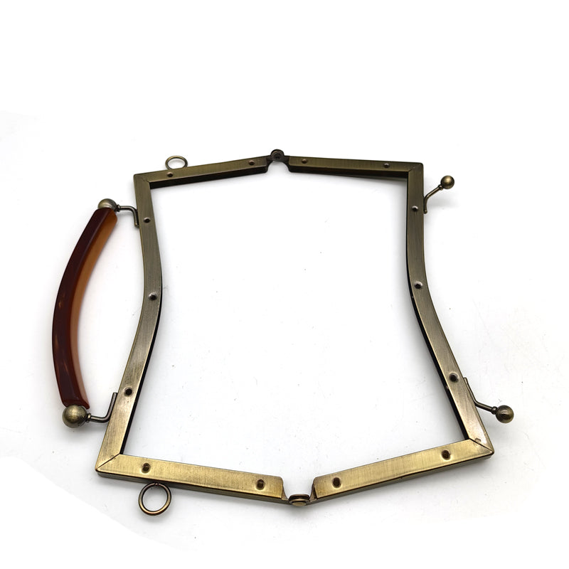 Exquisted customized hanging brush anti brass round ball kiss lock resin handle purse bag metal frame 21CM