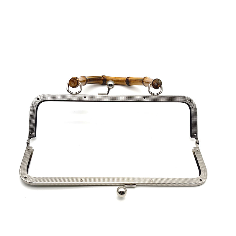 High end bag accessories 25cm light gold and silver embossing pattern evening bag metal frame with bamboo handle