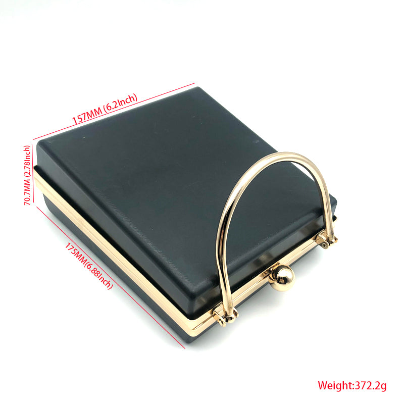 Rectangle Shape Plastic Box Metal Frame Monk Head Lock Light Gold Evening Bag Hardware Accessories 6.2 x 6.88 Inch