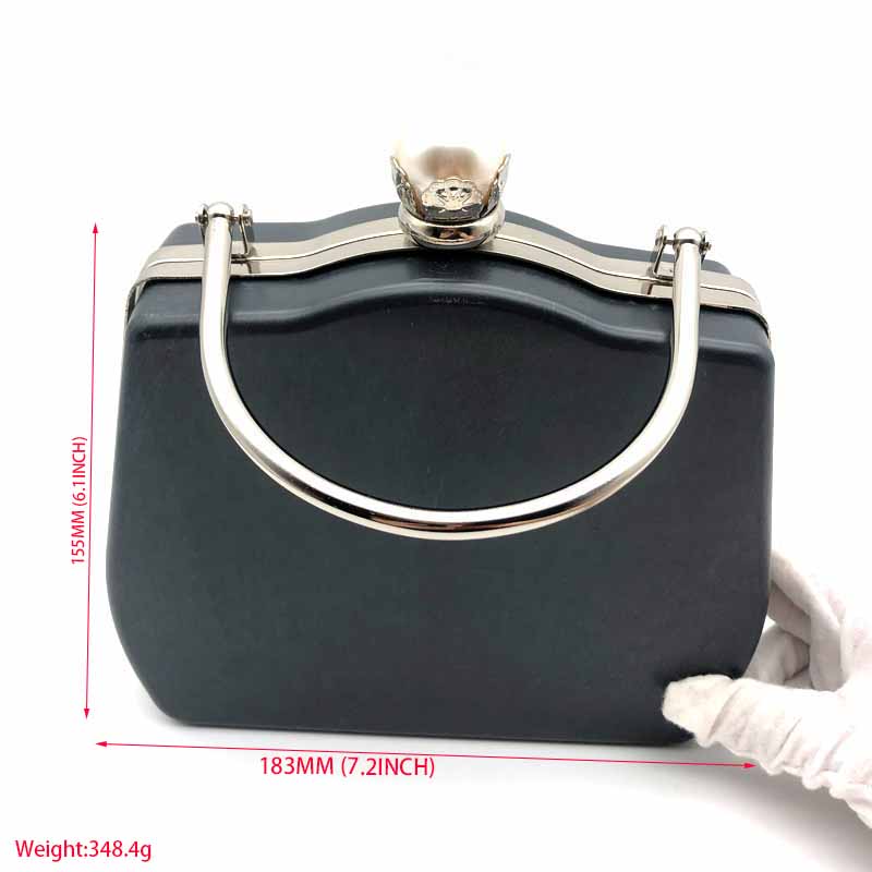 Silver And Gold Color Pearl Ball Head Decoration Metal Frame Clutch Bag Plastic Box With Handle 7.2 X 6.1 Inches