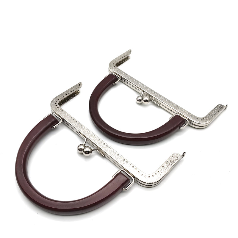 Embossing pattern make holes wooden handle clutch bag clasp kiss lock metal frame 20.5CM