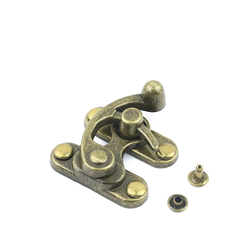 Ancient gift wooden box die-cast lock horn lock triangle lock dog tooth hook lock
