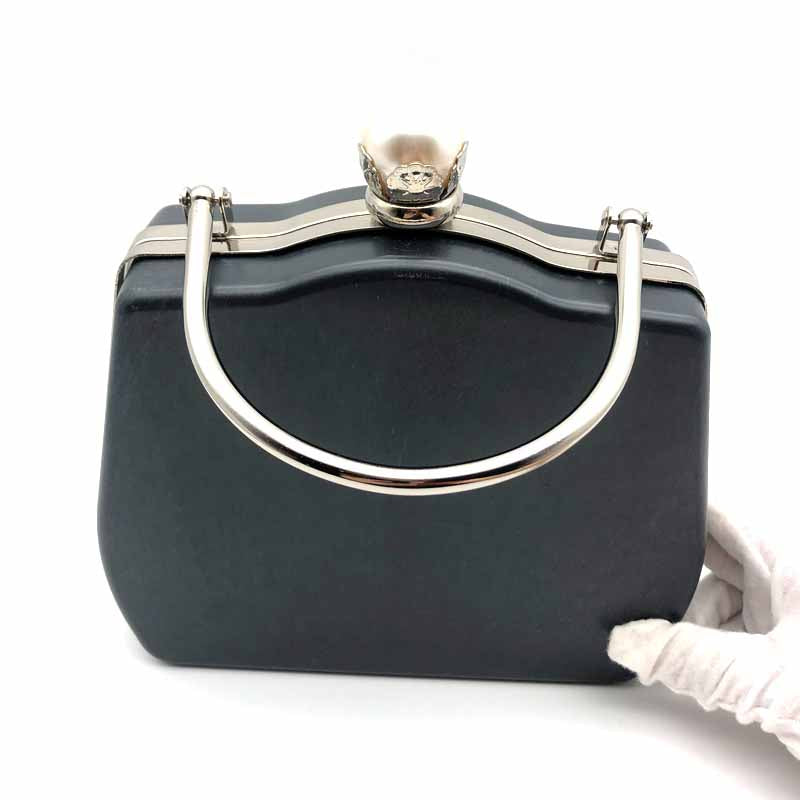Silver And Gold Color Pearl Ball Head Decoration Metal Frame Clutch Bag Plastic Box With Handle 7.2 X 6.1 Inches