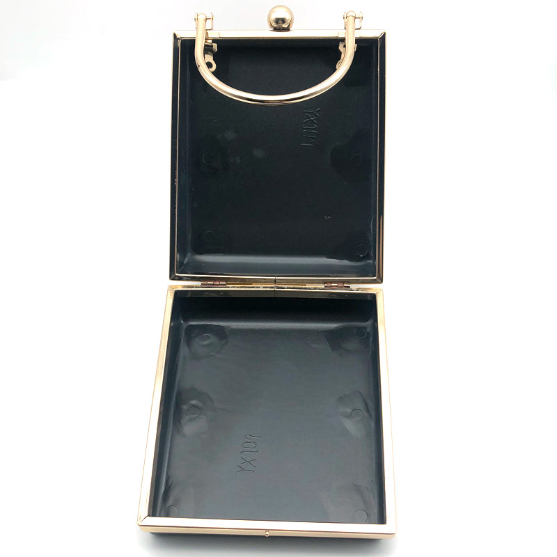 Rectangle Shape Plastic Box Metal Frame Monk Head Lock Light Gold Evening Bag Hardware Accessories 6.2 x 6.88 Inch