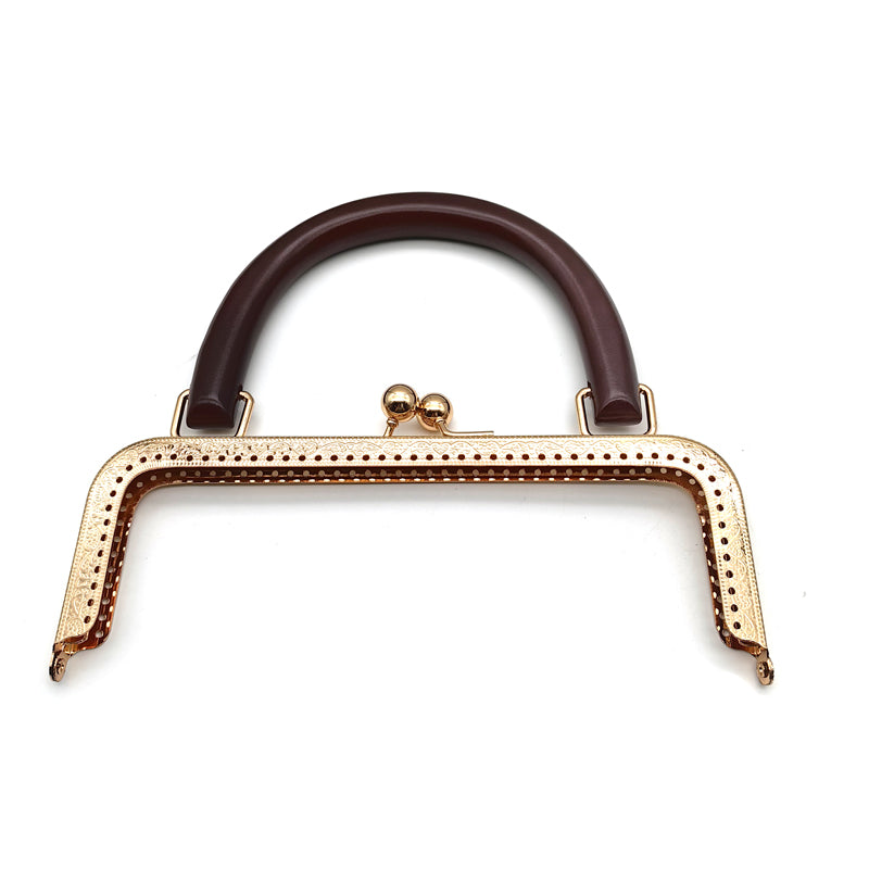 Embossing pattern make holes wooden handle clutch bag clasp kiss lock metal frame 20.5CM