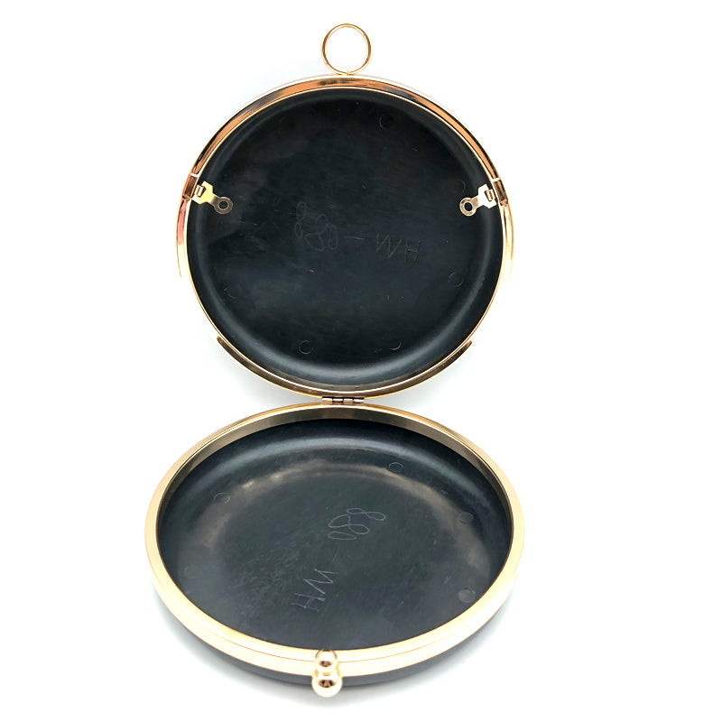 18CM Round Shaped Hanging Plating Gold Metal Frame Clutch Bag Plastic Box With Monk Head Lock Iron Circle Hardware