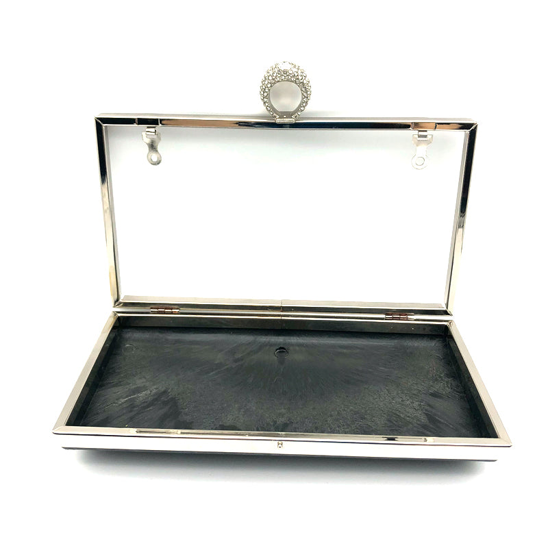Silver Color Diamond Decoration Rings Head Locks Bag Purse Metal Frame Plastic Shell Rectangular Shape Hardware Fitting