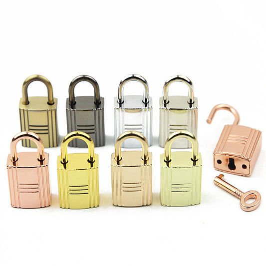 Bag decorative padlock small square lock striped three horizontal lock with key real lock