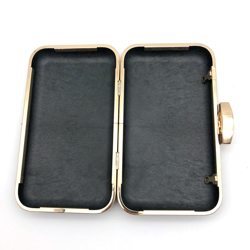 Gold Irregular Oval Shape Lock Head Decoration Bag Clutch Metal Frame With Plastic Box 7.8 x 4.5 Inch