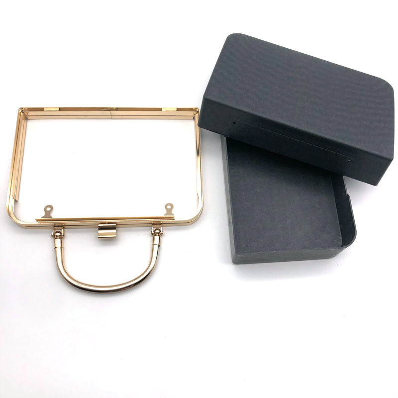 Thick Model Light Gold Herringbone Head Bag Metal Frame Black Plastic Shell Semi-Products Purse Box Accessories