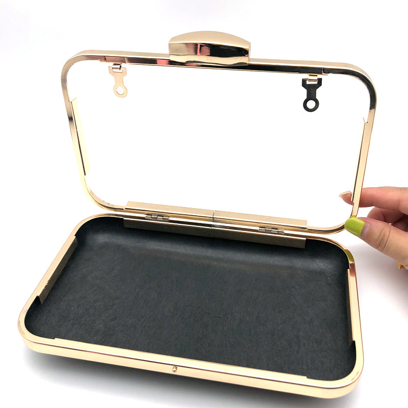 Gold Irregular Oval Shape Lock Head Decoration Bag Clutch Metal Frame With Plastic Box 7.8 x 4.5 Inch