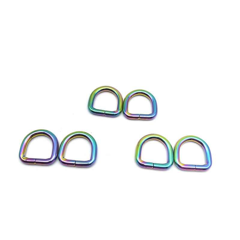 Handbag Accessories Iron Material 20MM Rainbow Color Welded Metal D Rings For Shoulder Belt