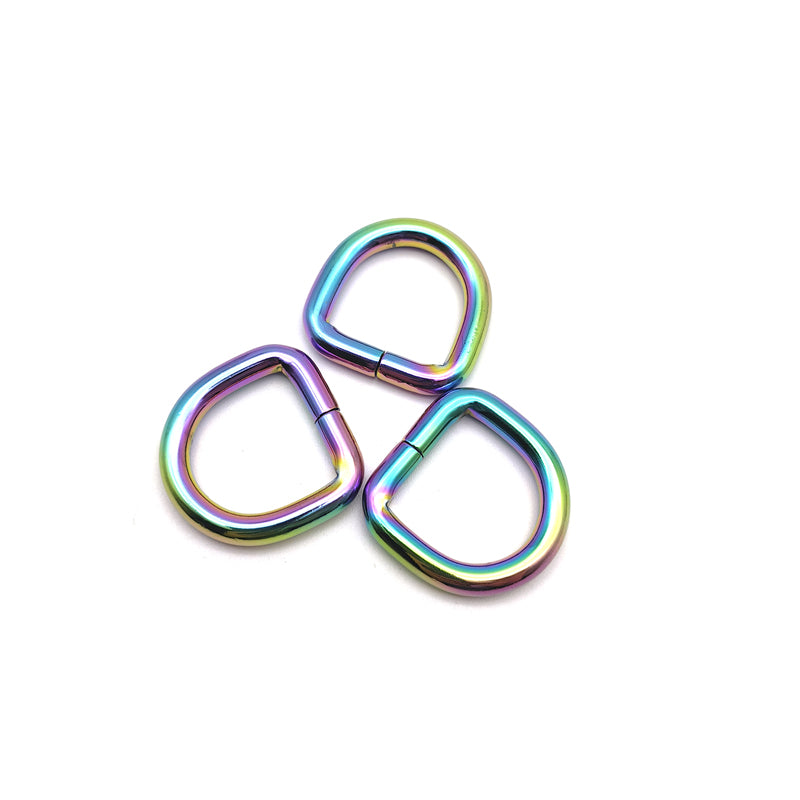 Handbag Accessories Iron Material 20MM Rainbow Color Welded Metal D Rings For Shoulder Belt