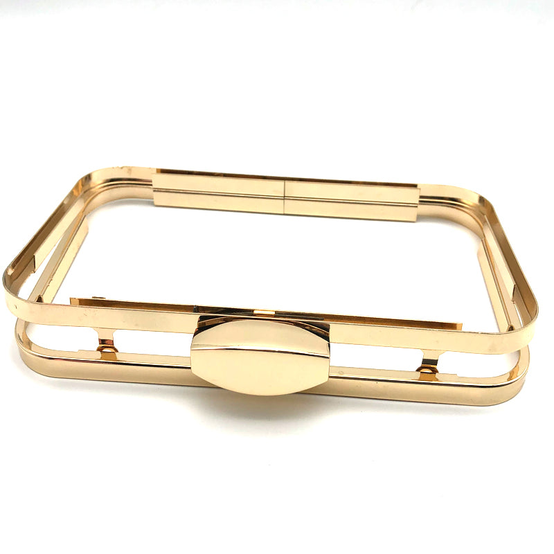 Gold Irregular Oval Shape Lock Head Decoration Bag Clutch Metal Frame With Plastic Box 7.8 x 4.5 Inch
