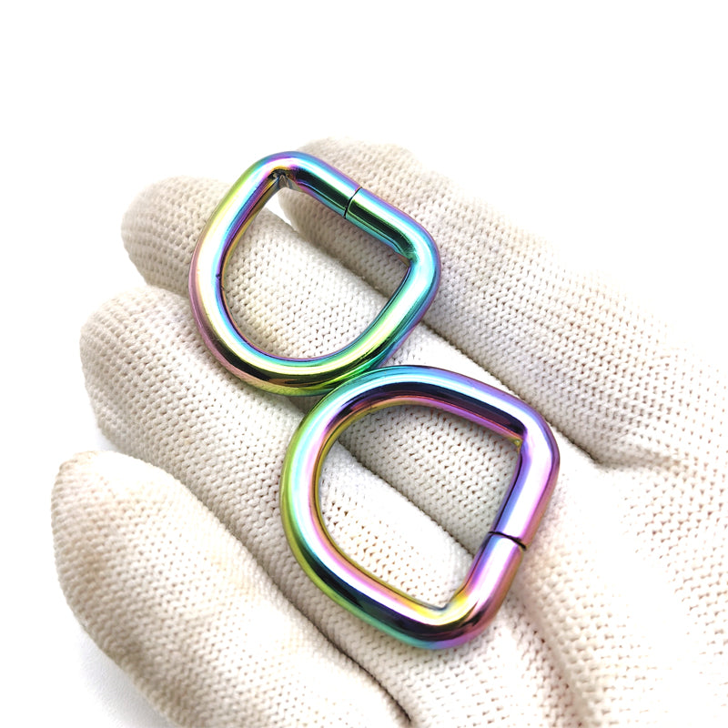 Handbag Accessories Iron Material 20MM Rainbow Color Welded Metal D Rings For Shoulder Belt
