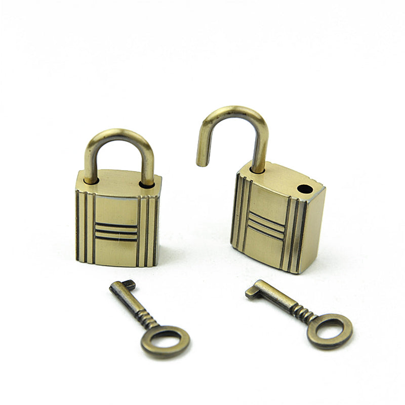 Bag decorative padlock small square lock striped three horizontal lock with key real lock