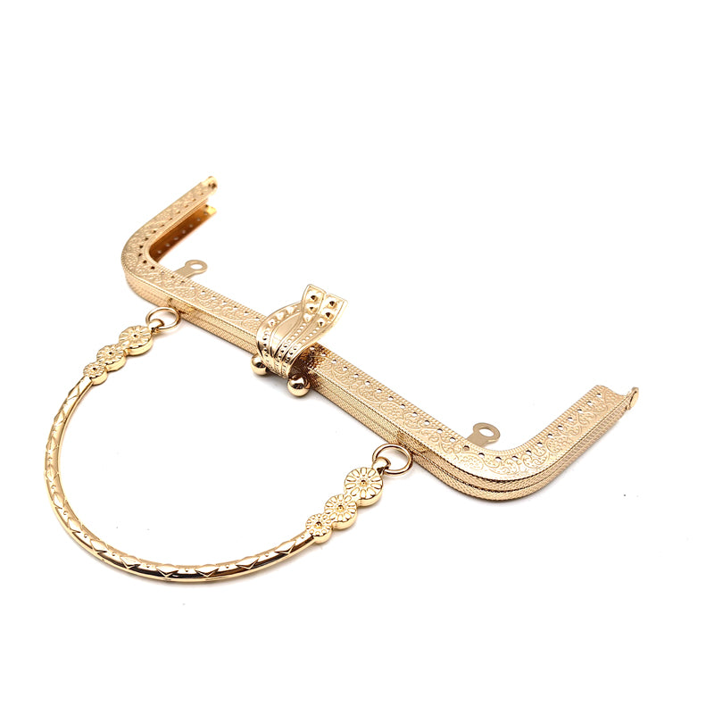 Fashion design flip cover clip lock embossing pattern make holes clutch bag metal frame with metal handle