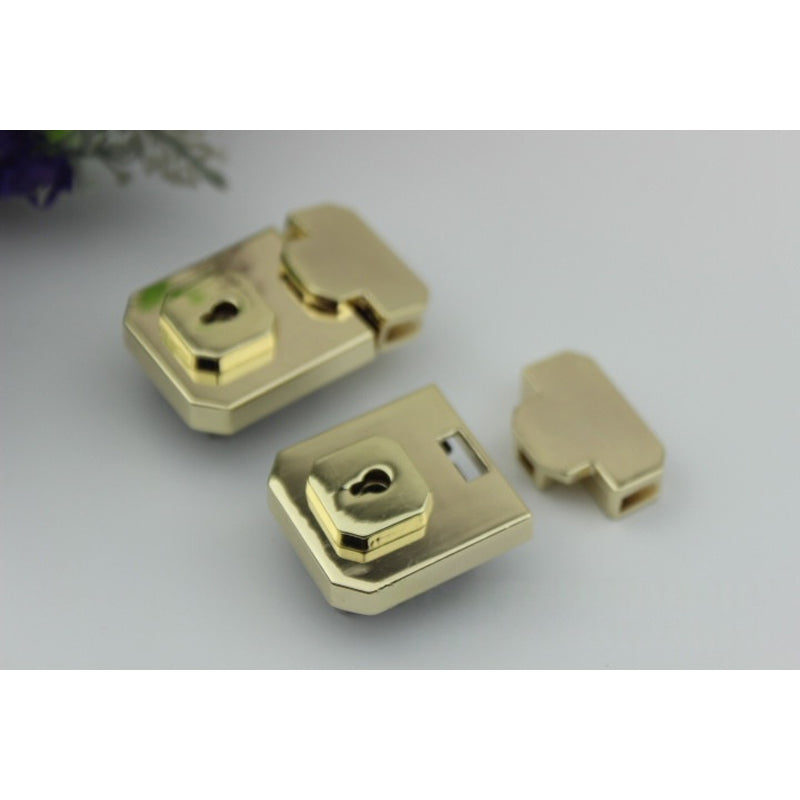 Leather bag irregular square shape metal clasp plug in lock