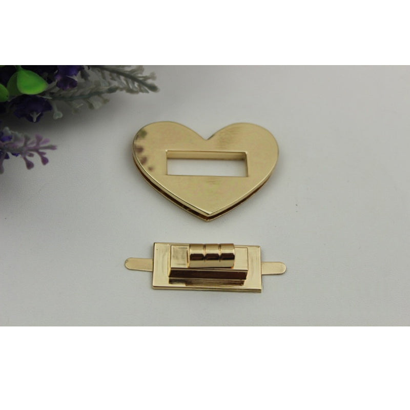 Lovely heart light gold metal turn locks