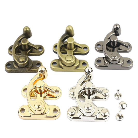 Ancient gift wooden box die-cast lock horn lock triangle lock dog tooth hook lock