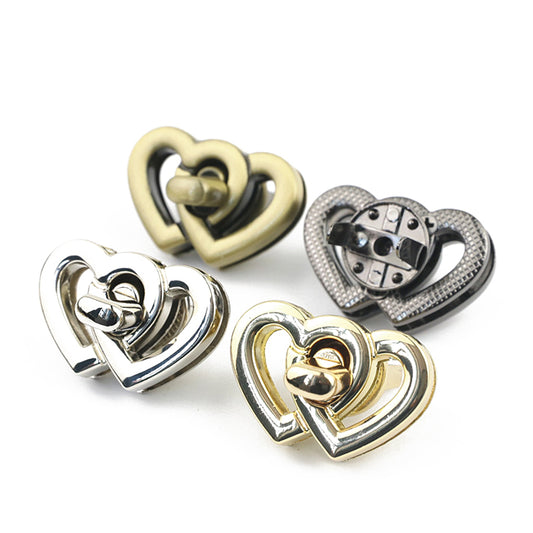 Double heart intersecting metal twist bag lock