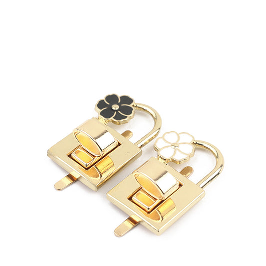 Bag hardware accessories drop glue white & black flower small square padlock twist turn lock