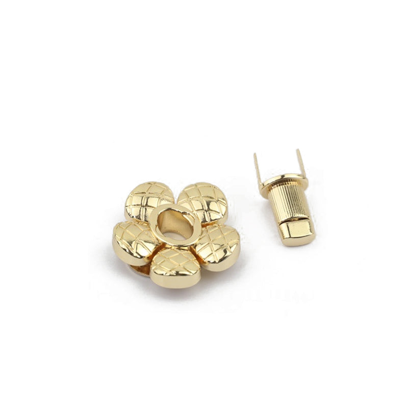 Plaid pattern & flower shape metal twist turn locks for handbag