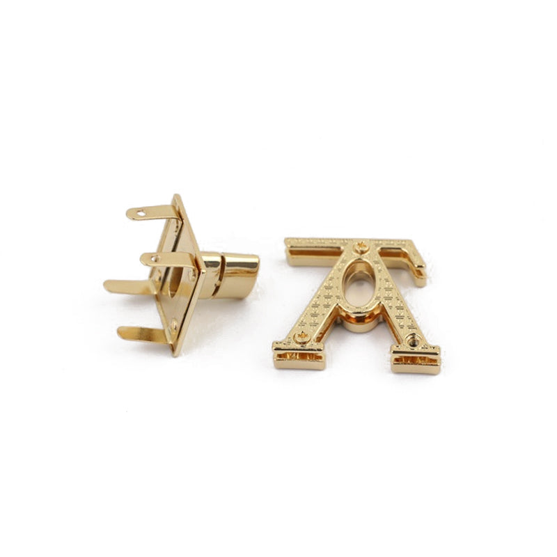 Handbag hardware accessories V-letter shape gold metal twist lock switch lock buckle