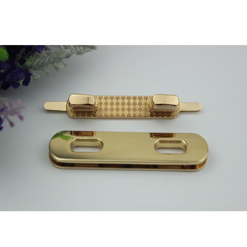 Handbag hardware rectangle shape light gold double turn locks