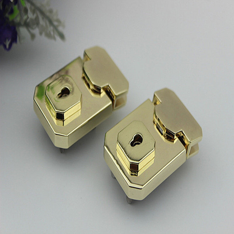 Leather bag irregular square shape metal clasp plug in lock