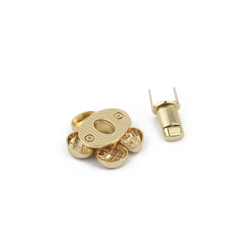Plaid pattern & flower shape metal twist turn locks for handbag