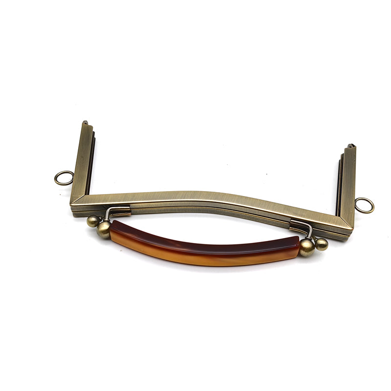 Exquisted customized hanging brush anti brass round ball kiss lock resin handle purse bag metal frame 21CM