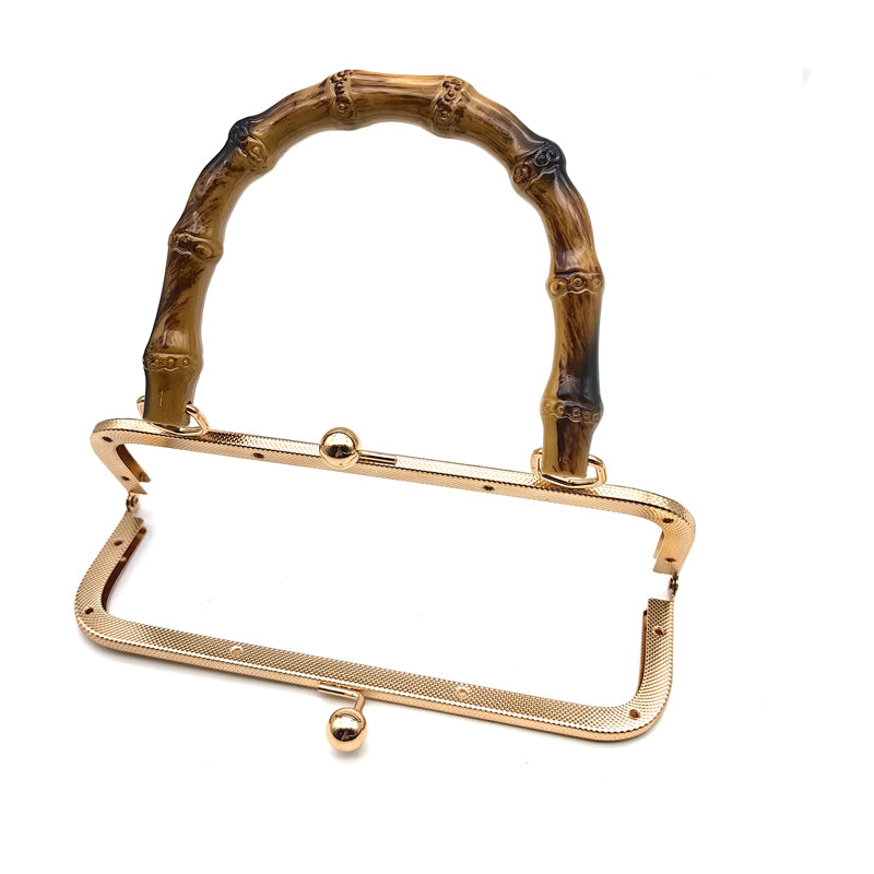 20.5CM Resin bamboo handle various color embossing pattern purse bag metal frame