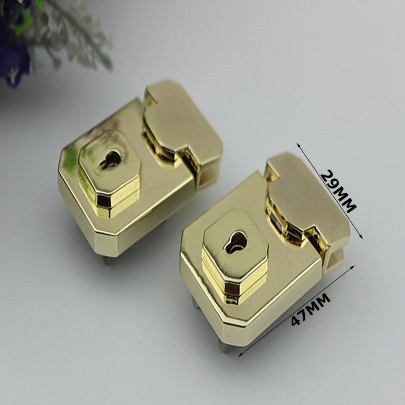 Leather bag irregular square shape metal clasp plug in lock