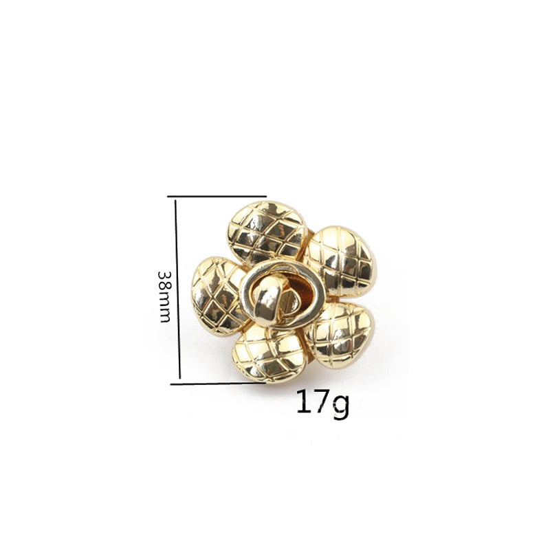Plaid pattern & flower shape metal twist turn locks for handbag