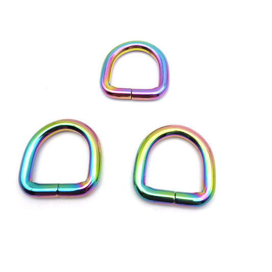 Handbag Accessories Iron Material 20MM Rainbow Color Welded Metal D Rings For Shoulder Belt