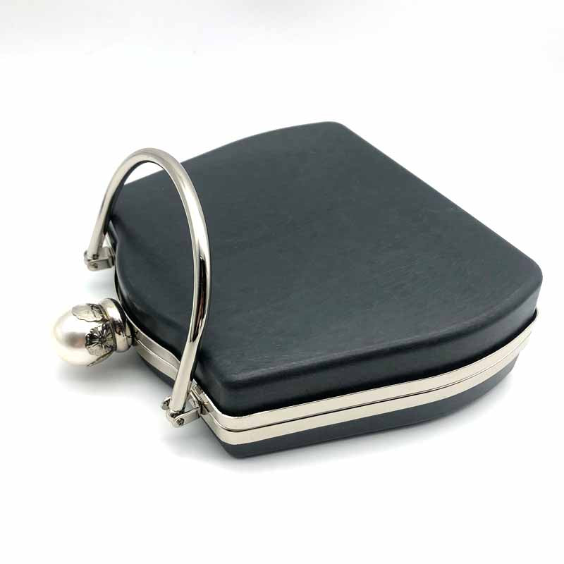 Silver And Gold Color Pearl Ball Head Decoration Metal Frame Clutch Bag Plastic Box With Handle 7.2 X 6.1 Inches
