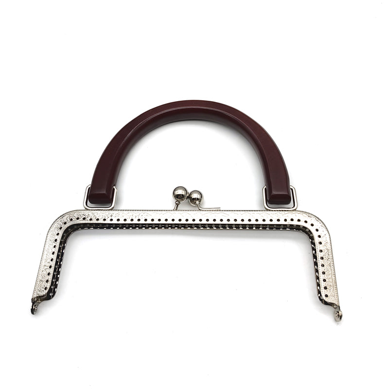 Embossing pattern make holes wooden handle clutch bag clasp kiss lock metal frame 20.5CM