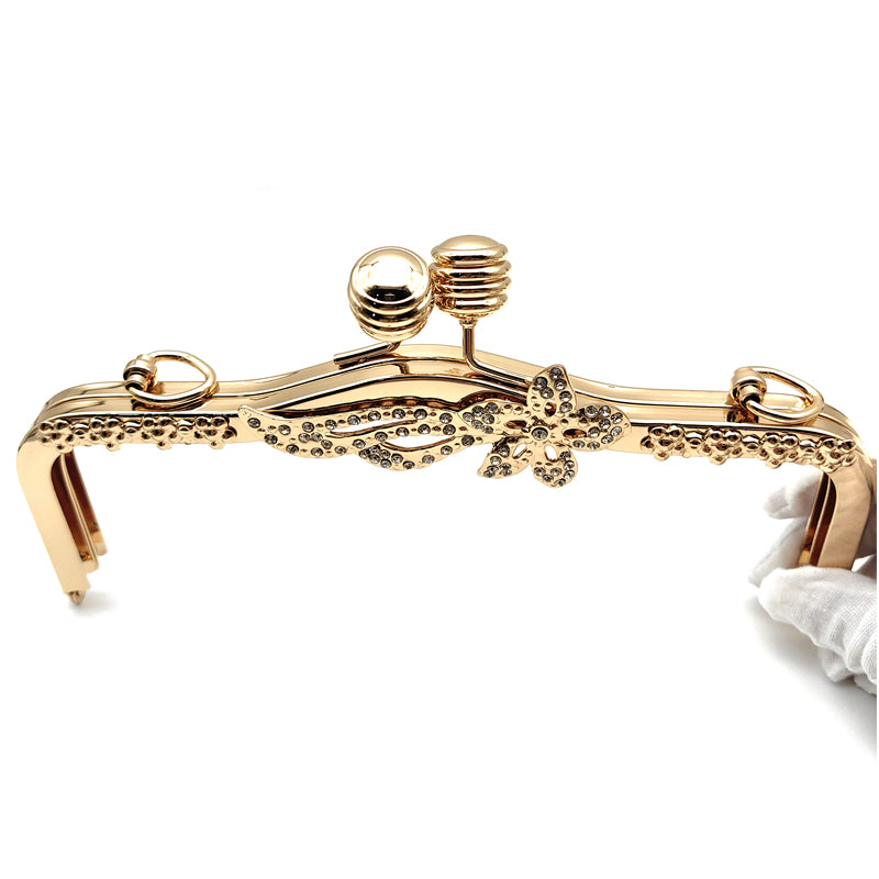 Customized hanging plating light gold flower surface design purse metal frame for evening bag