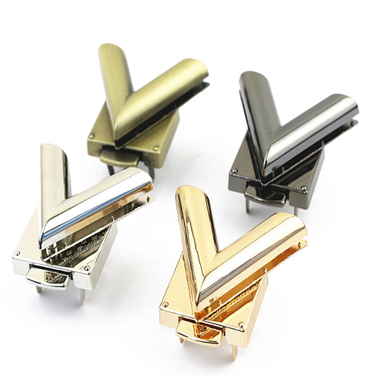 Bag hardware V-shape spring metal press push locks