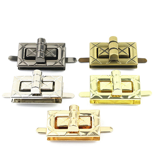 Newly designed handbag plaid pattern square metal turn locks